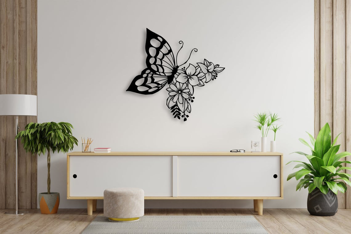 Gorgeous Butterfly Flower Decor Wall Art Cut Metal Sign Laser Cut Metal Signs Custom Gift Ideas 12x12IN