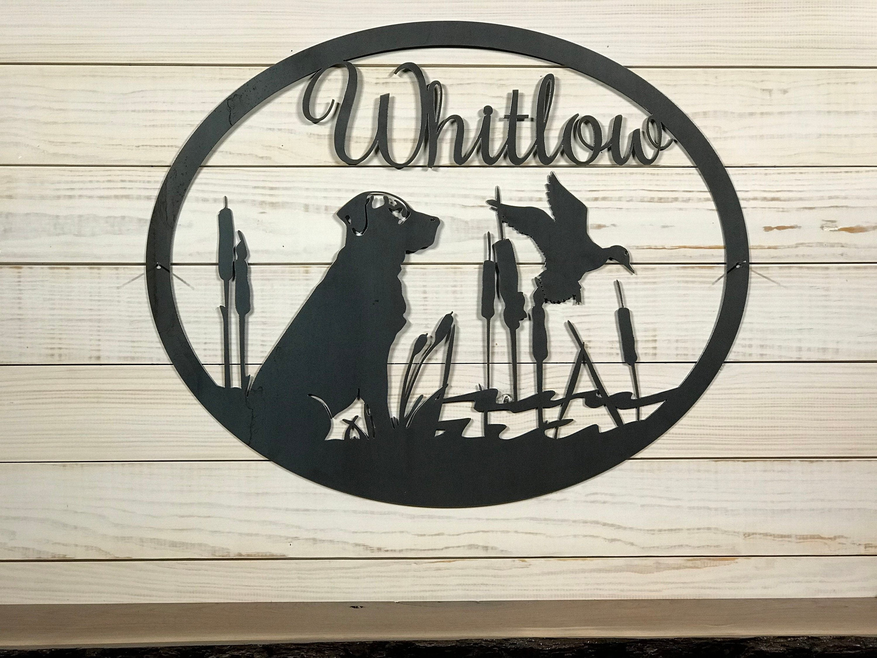 Personalized Large Metal Dog And Duck Hunting Scene Welcome Sign 36 Inch Rustic Metal Decor Laser Cut Metal Signs Custom Gift Ideas 12x12IN