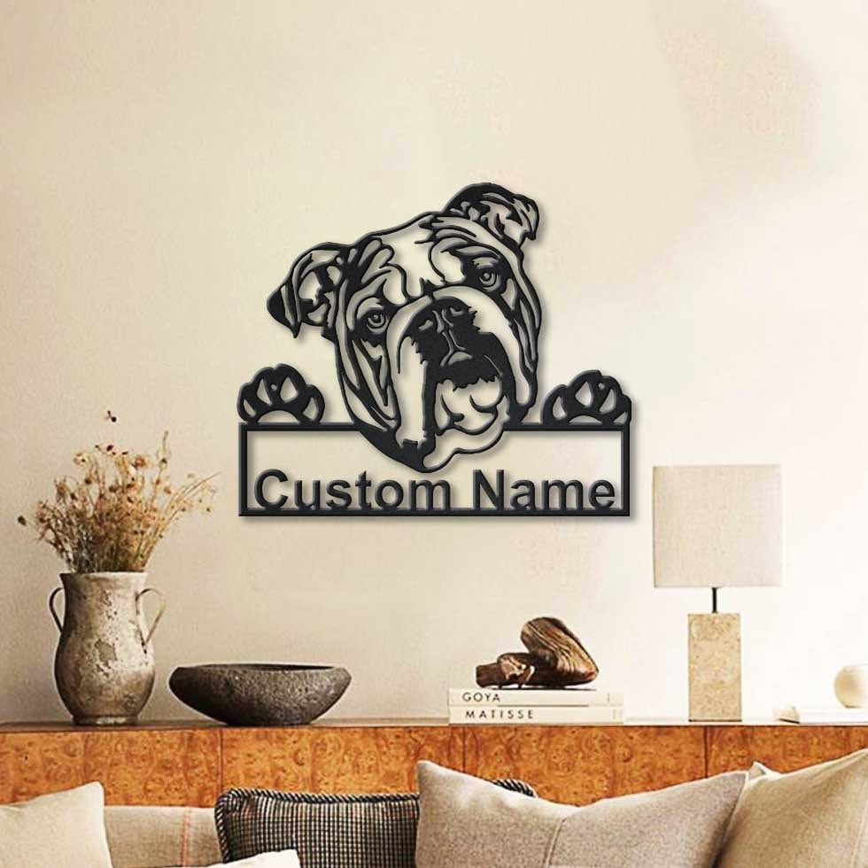 Personalized English Bulldog Metal Sign Art, Custom English Bulldog Metal Sign, Father&#39;s Day Gift, Pets Gift, Birthday Gift Laser Cut Metal Signs Custom Gift Ideas 14x14IN