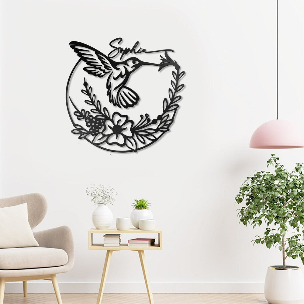 Custom Name Hummingbird Flower Metal House Sign 18x18IN