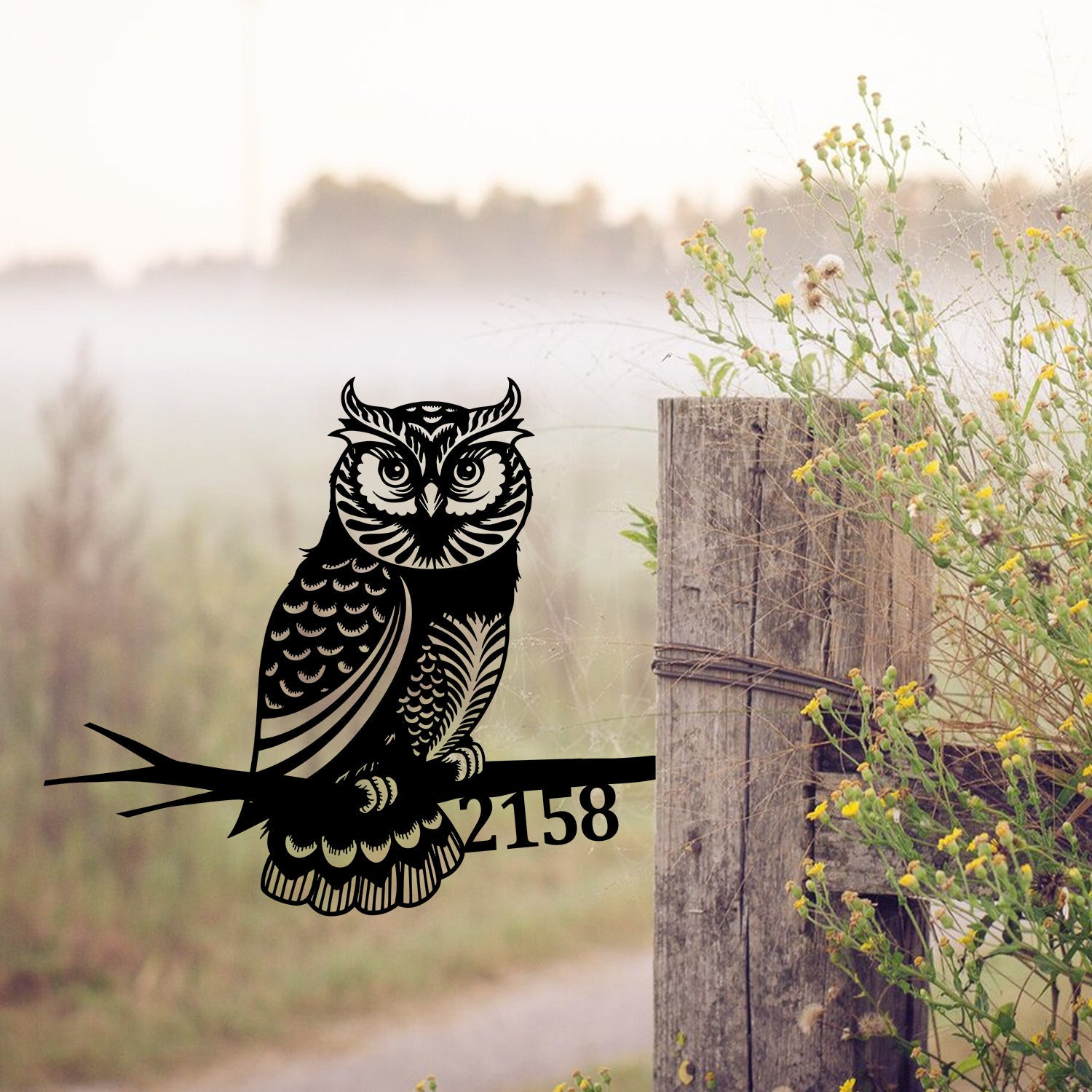 Personalized Address Owl Metal Tree Stake, Owl Bird Decor Laser Cut Metal Signs Custom Gift Ideas 14x14IN