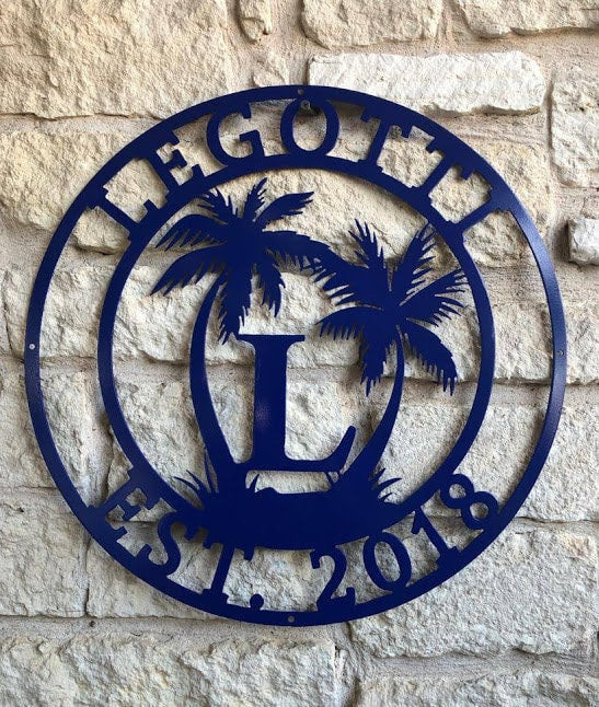 Palm Tree Sign, Tropical, Entrance Sign, Wall Decor, Plasma Cut Steel Sign ,custom Monogram, Welcome Sign, Personalized Sign, Home Decor Laser Cut Metal Signs Custom Gift Ideas 14x14IN
