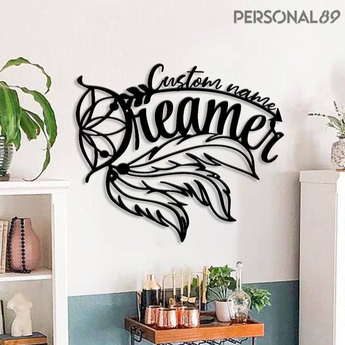 Native American Dreamer Dreamcatcher Personalized Metal House Sign 12x12IN