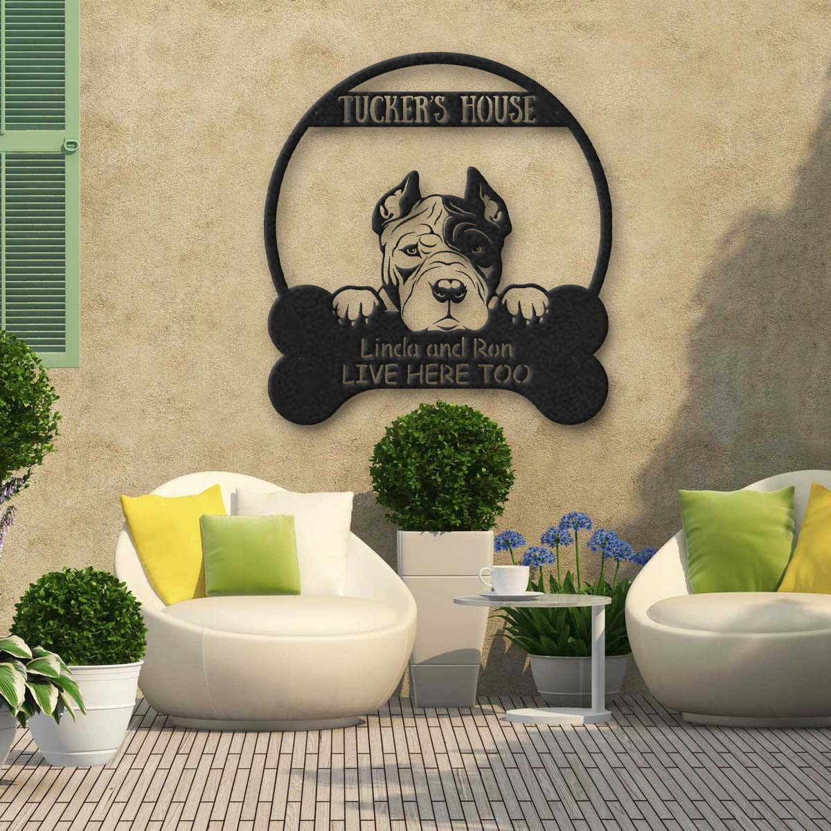 Pitbull's House Dog Lovers Personalized Metal Sign Laser Cut Metal Signs Custom Gift Ideas 14x14IN