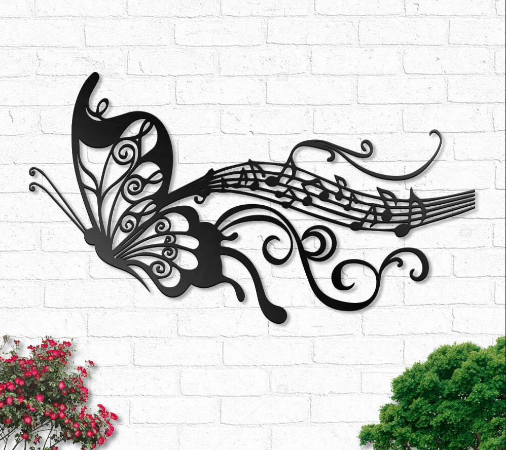 Butterfly And Melody Notes Music Metal House Sign 14x14IN
