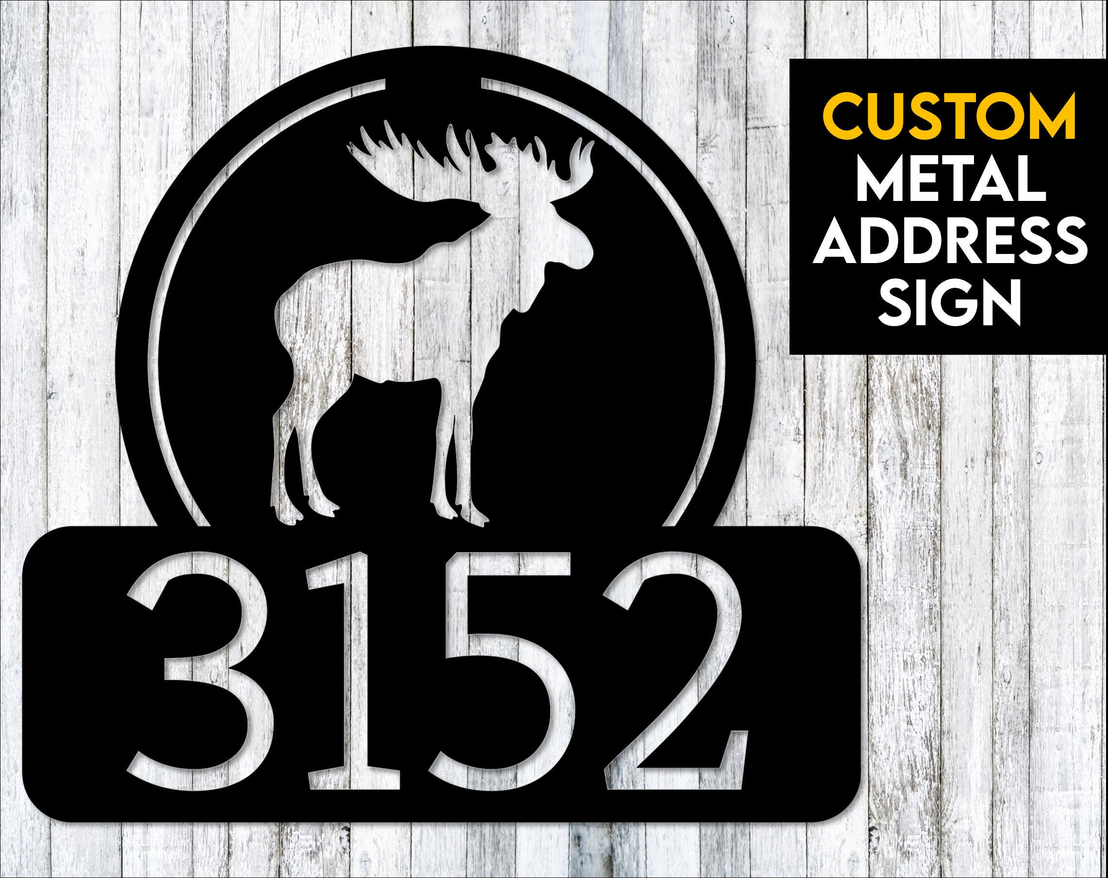 Moose Custom Metal Address Sign Custom Address Sign 14g Steel Laser Cut Metal Signs Custom Gift Ideas 12x12IN