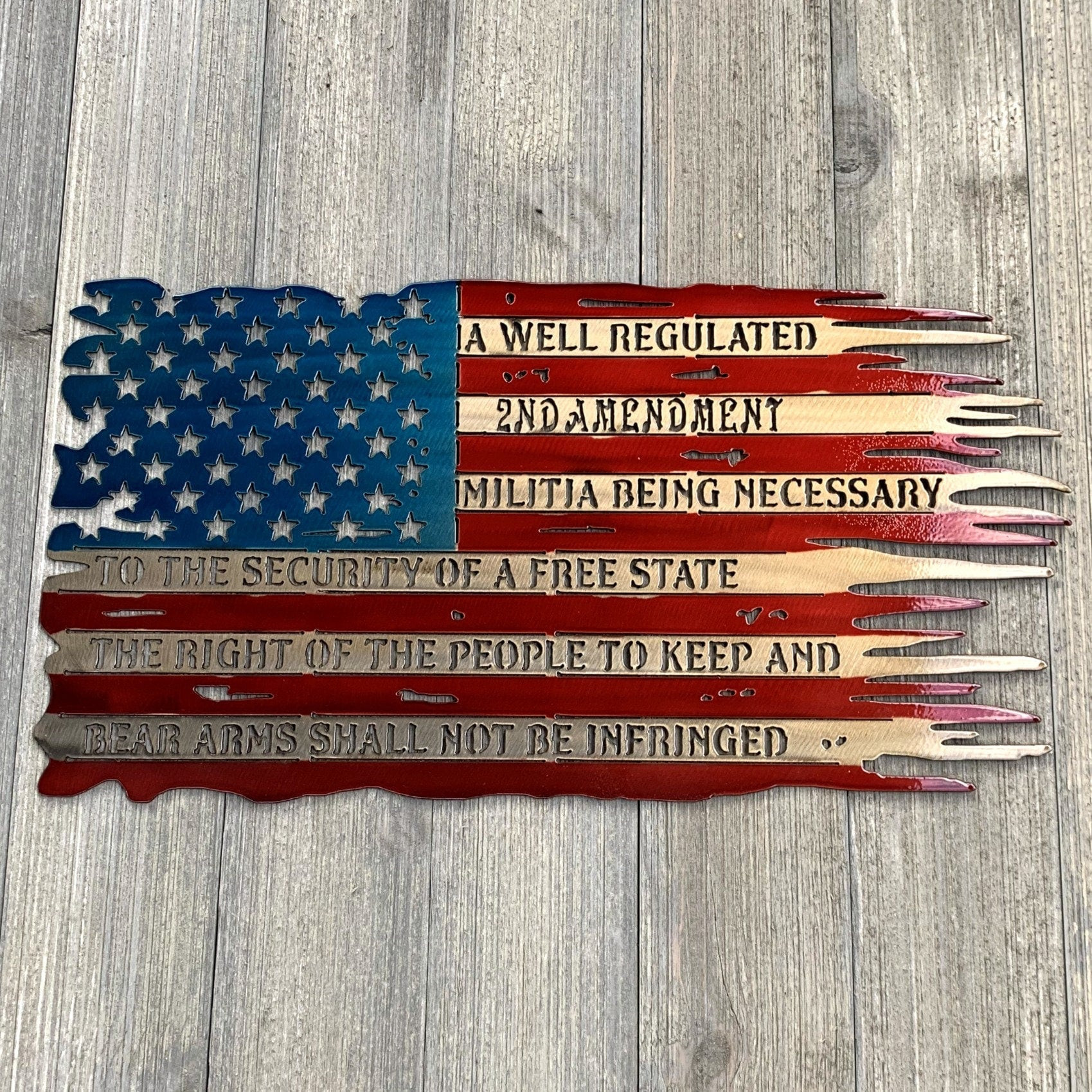 Second Amendment Distressed Flag Metal Sign Cutout, Cut Metal Sign, Wall Metal Art Laser Cut Metal Signs Custom Gift Ideas 12x12IN
