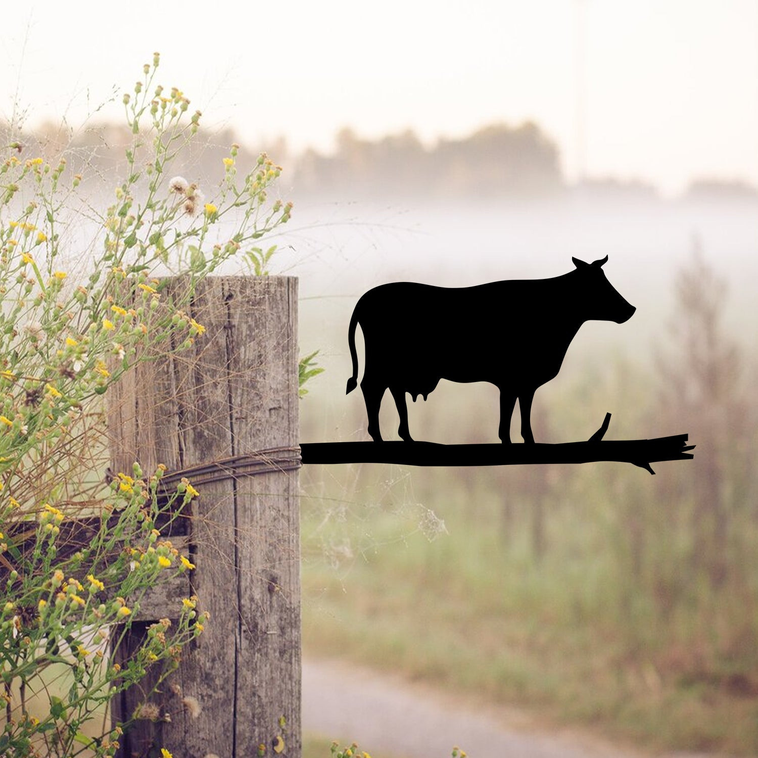 Cow Cattle Metal Tree Stake, Housewarming Farmhouse Art Laser Cut Metal Signs Custom Gift Ideas 14x14IN