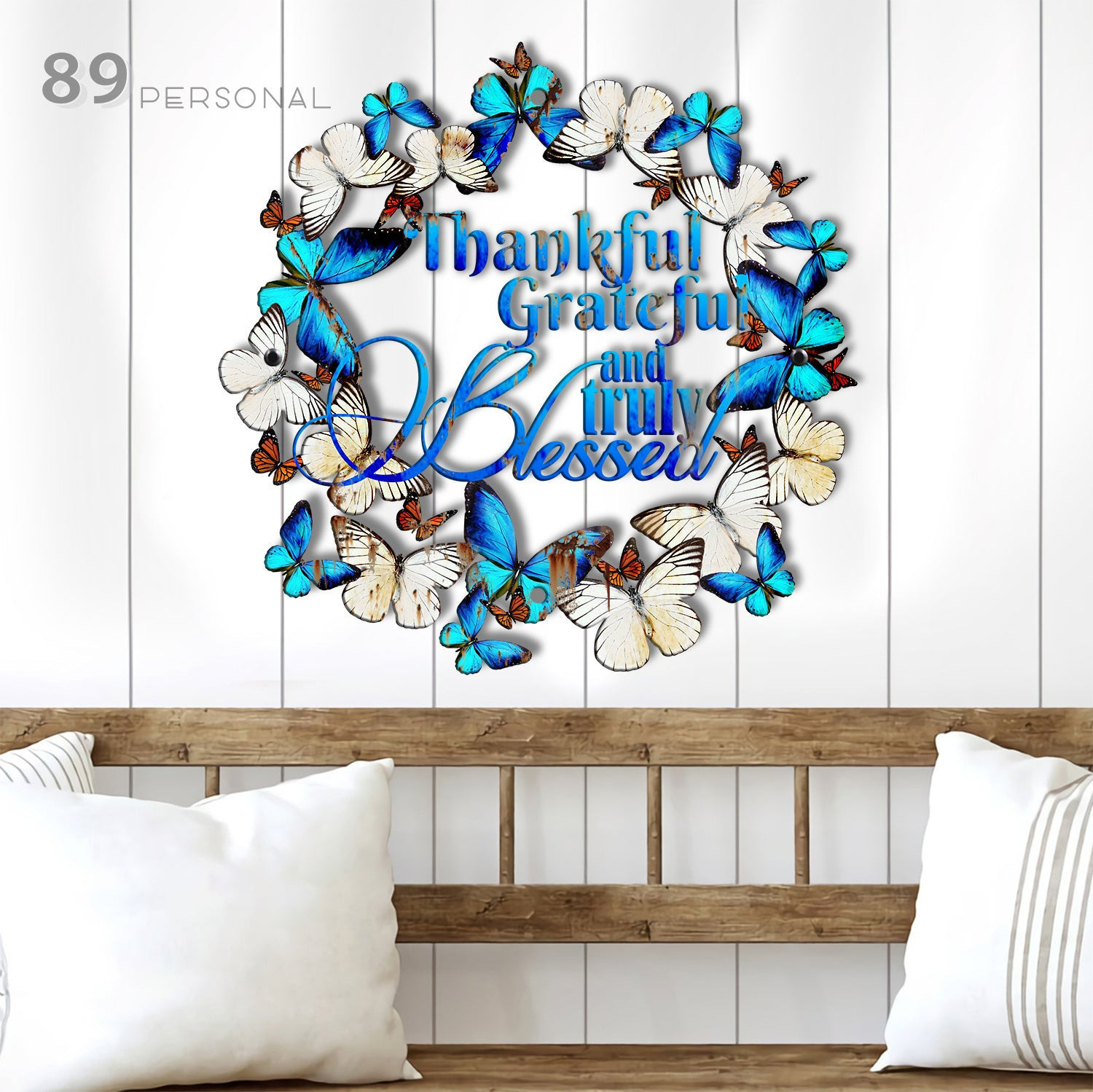 Thankful Grateful And Truly Blessed Metal House Sign 12x12IN