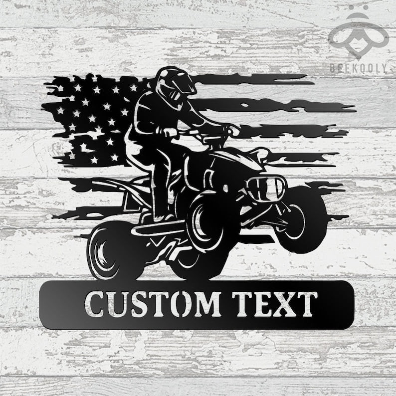 Custom Us Quad Dirt Bike Metal Wall Art, Personalized Us Atv Name Sign Decoration For Living Room, Biker Outdoor Home Decor Laser Cut Metal Signs Custom Gift Ideas 14x14IN