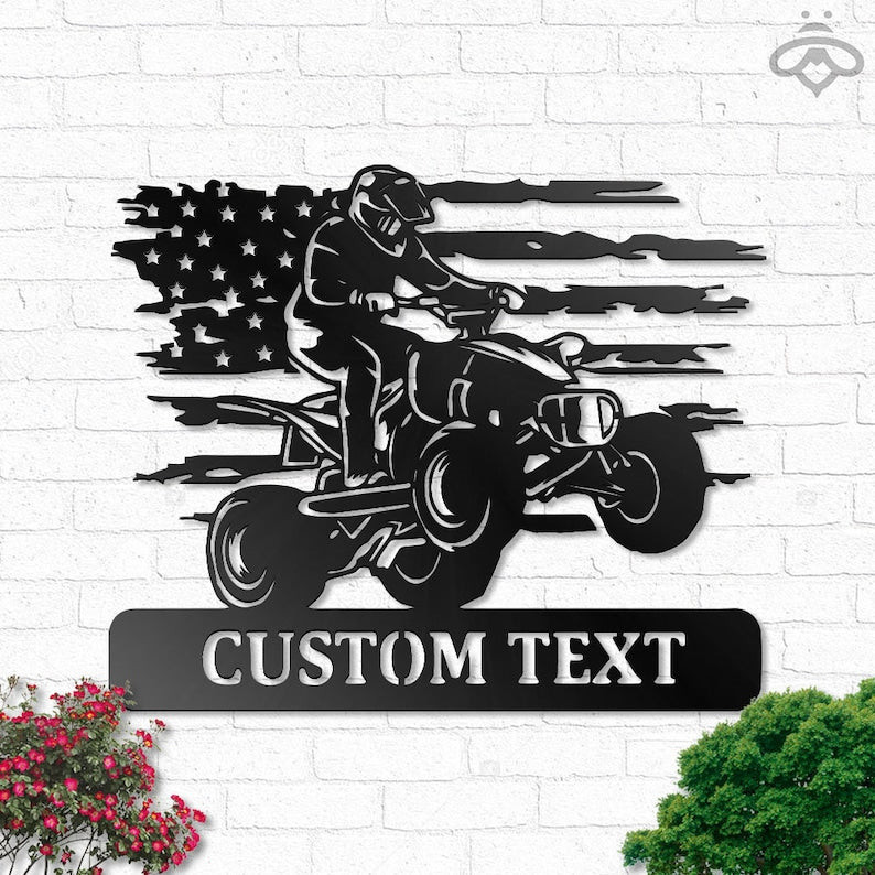 Custom Us Quad Dirt Bike Metal Wall Art, Personalized Us Atv Name Sign Decoration For Living Room, Biker Outdoor Home Decor Laser Cut Metal Signs Custom Gift Ideas 12x12IN