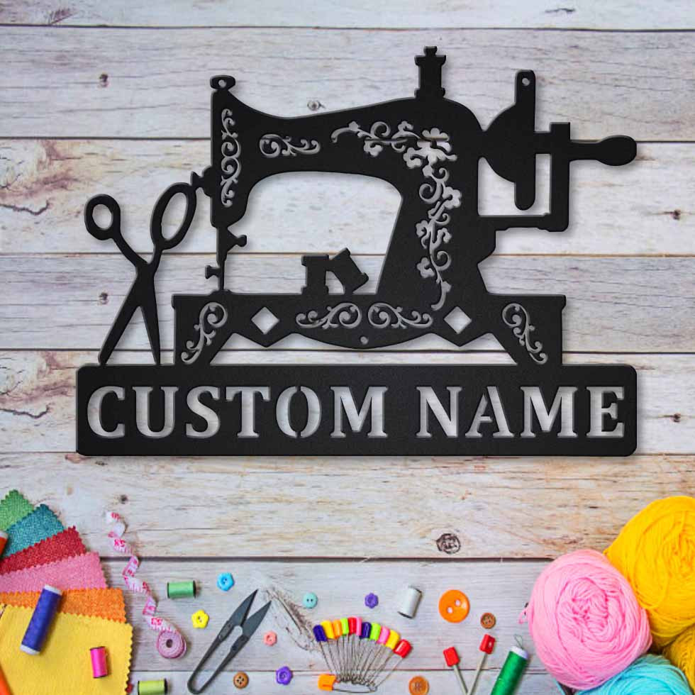 Personalized Name Old Singer Sewing Machine Sewing Room Metal House Sign Laser Cut Metal Signs Custom Gift Ideas 18x18IN