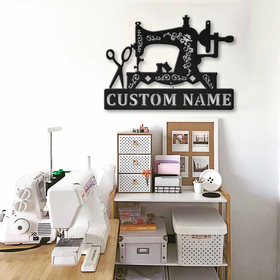 Personalized Name Old Singer Sewing Machine Sewing Room Metal House Sign Laser Cut Metal Signs Custom Gift Ideas 12x12IN