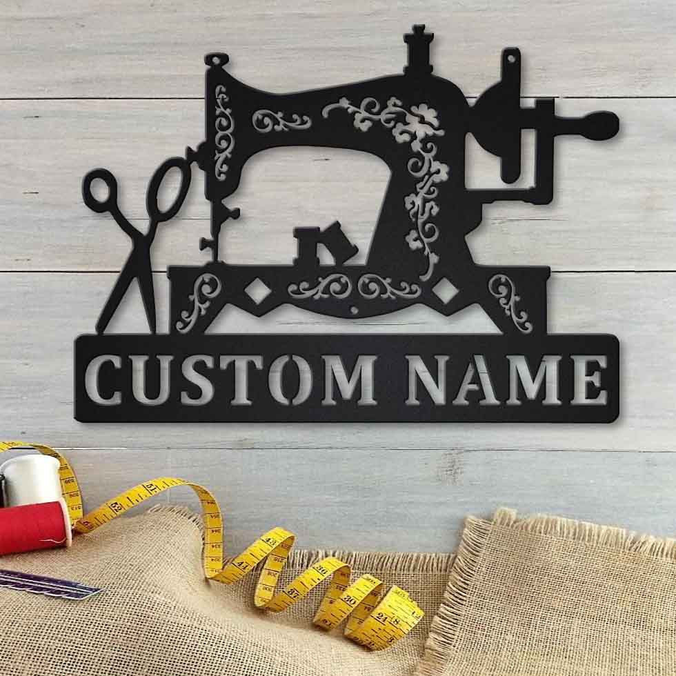 Personalized Name Old Singer Sewing Machine Sewing Room Metal House Sign Laser Cut Metal Signs Custom Gift Ideas 14x14IN