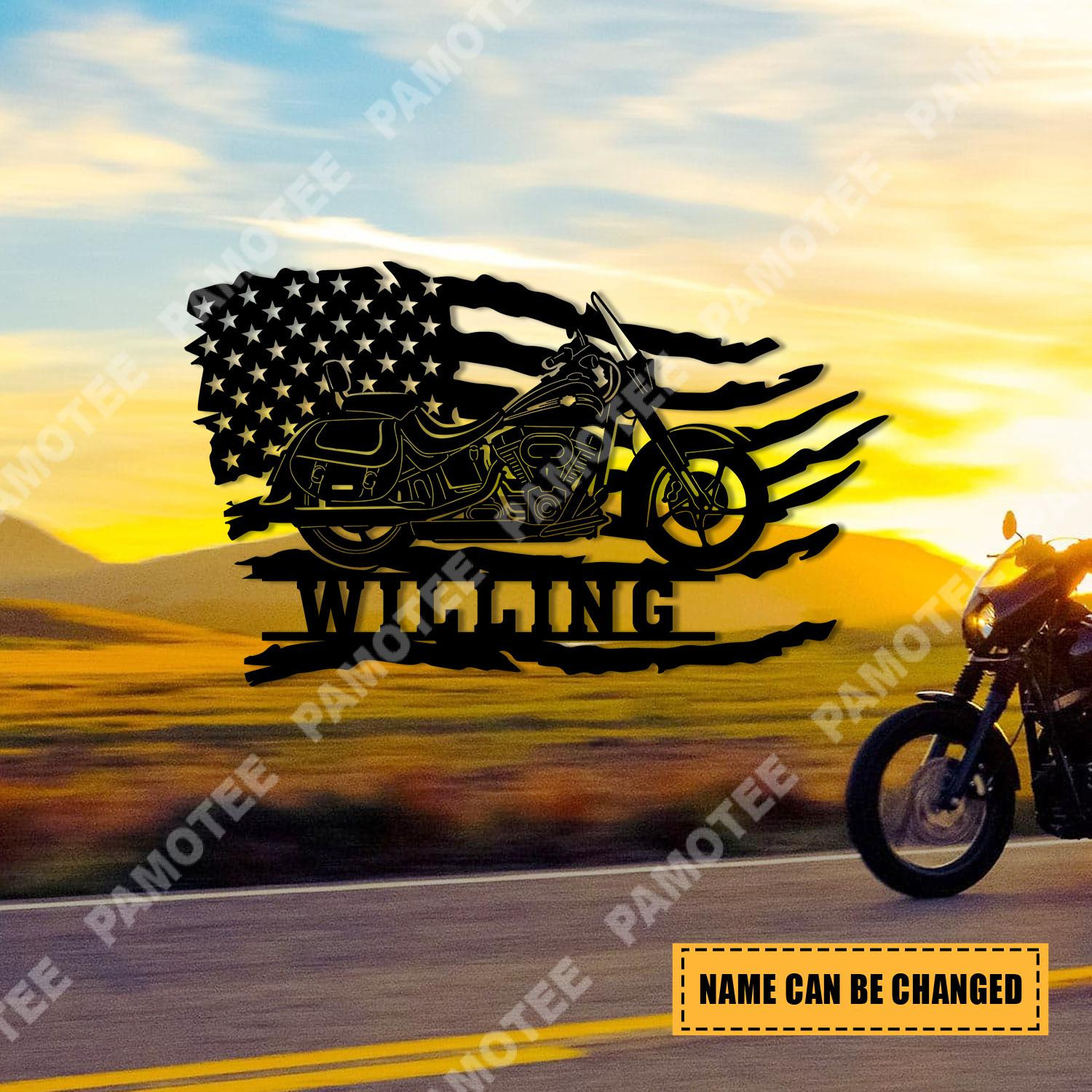 Custom Motorcycle With American Flag Cool Metal Art, Patriot Gift, Metal Laser Cut Metal Signs Custom Gift Ideas 12x12IN