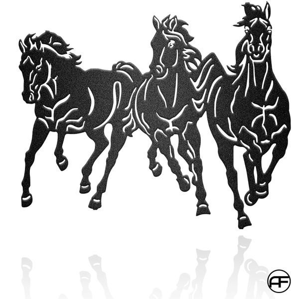 Three Horse Art Personalized Horse Metal Sign, Horseshoe Art, Western Decor, Initial Metal Sign, Housewarming Gift, Farmhouse Decor Afculture Metal Wall Art, Metal Laser Cut Metal Signs Custom Gift Ideas 12x12IN