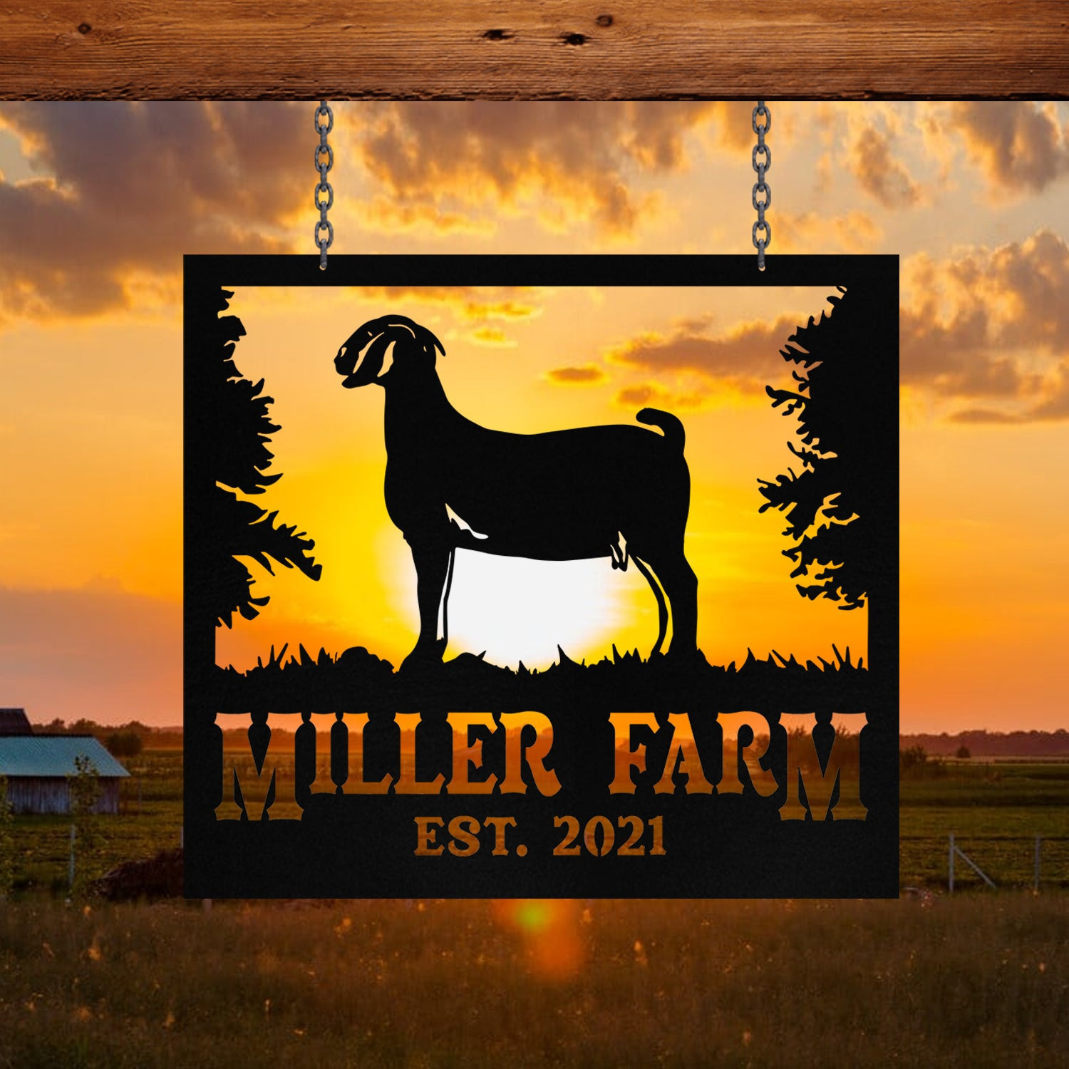 Personalized Metal Farm Sign Boer Goat Monogram, Metal Laser Cut Metal Signs Custom Gift Ideas 14x14IN
