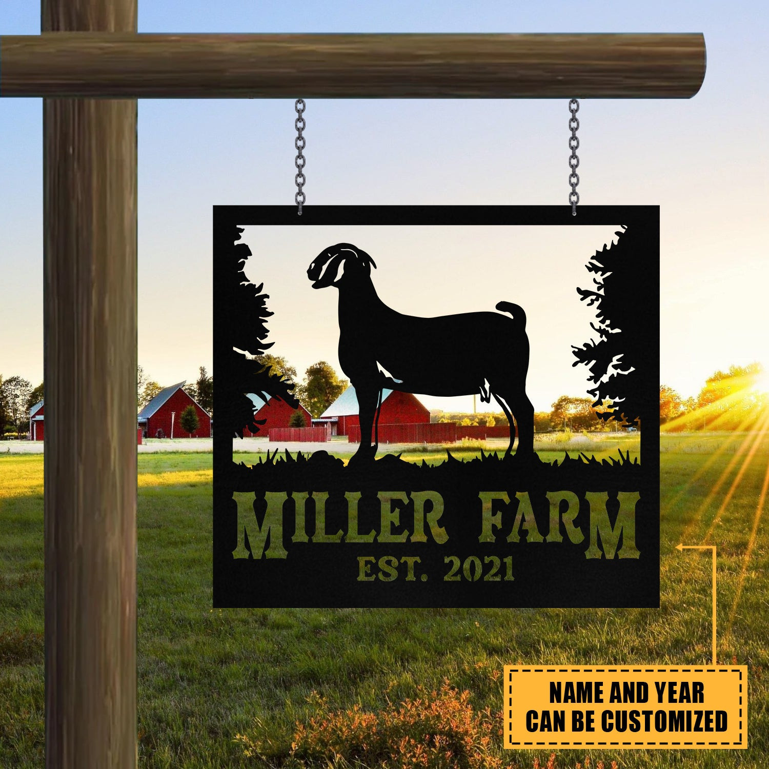 Personalized Metal Farm Sign Boer Goat Monogram, Metal Laser Cut Metal Signs Custom Gift Ideas 18x18IN