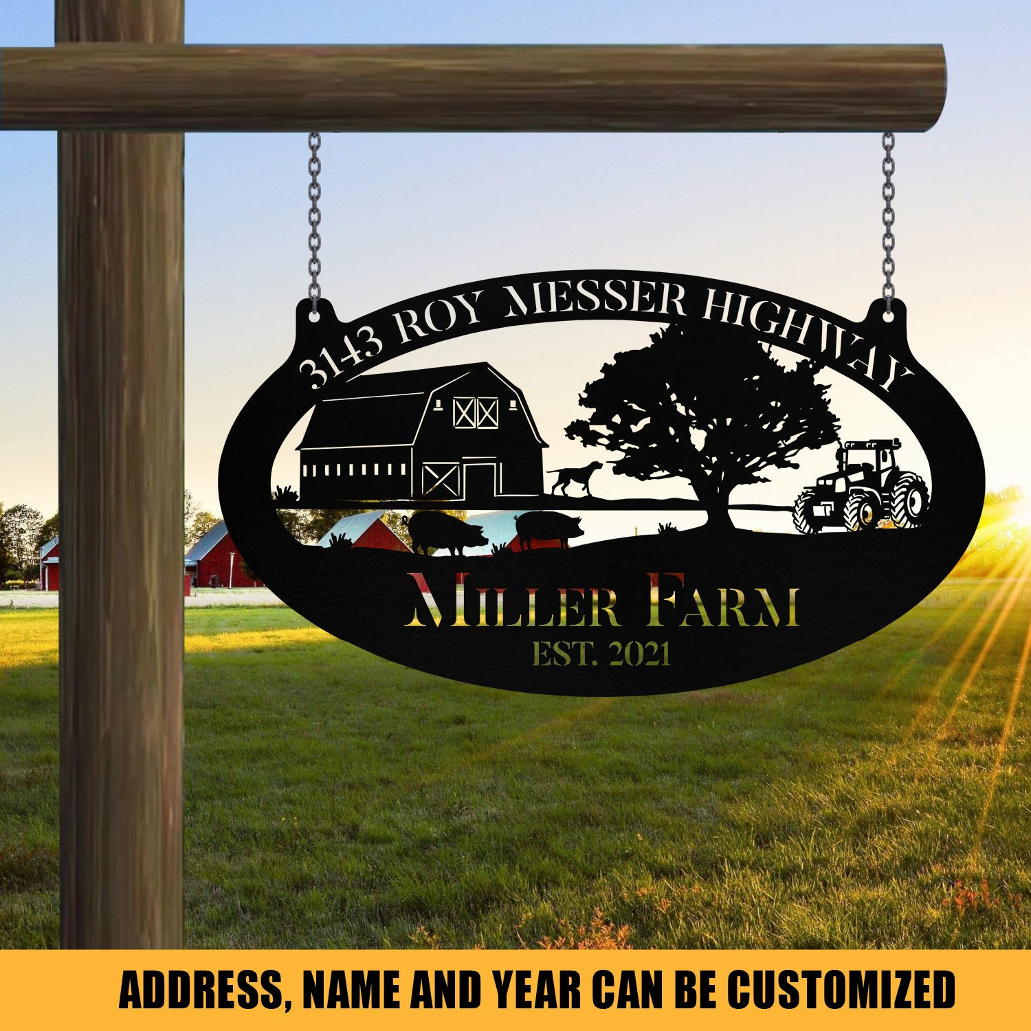 Personalized Metal Farm Sign Barn Dog Pig Tractor, Metal Laser Cut Metal Signs Custom Gift Ideas 12x12IN