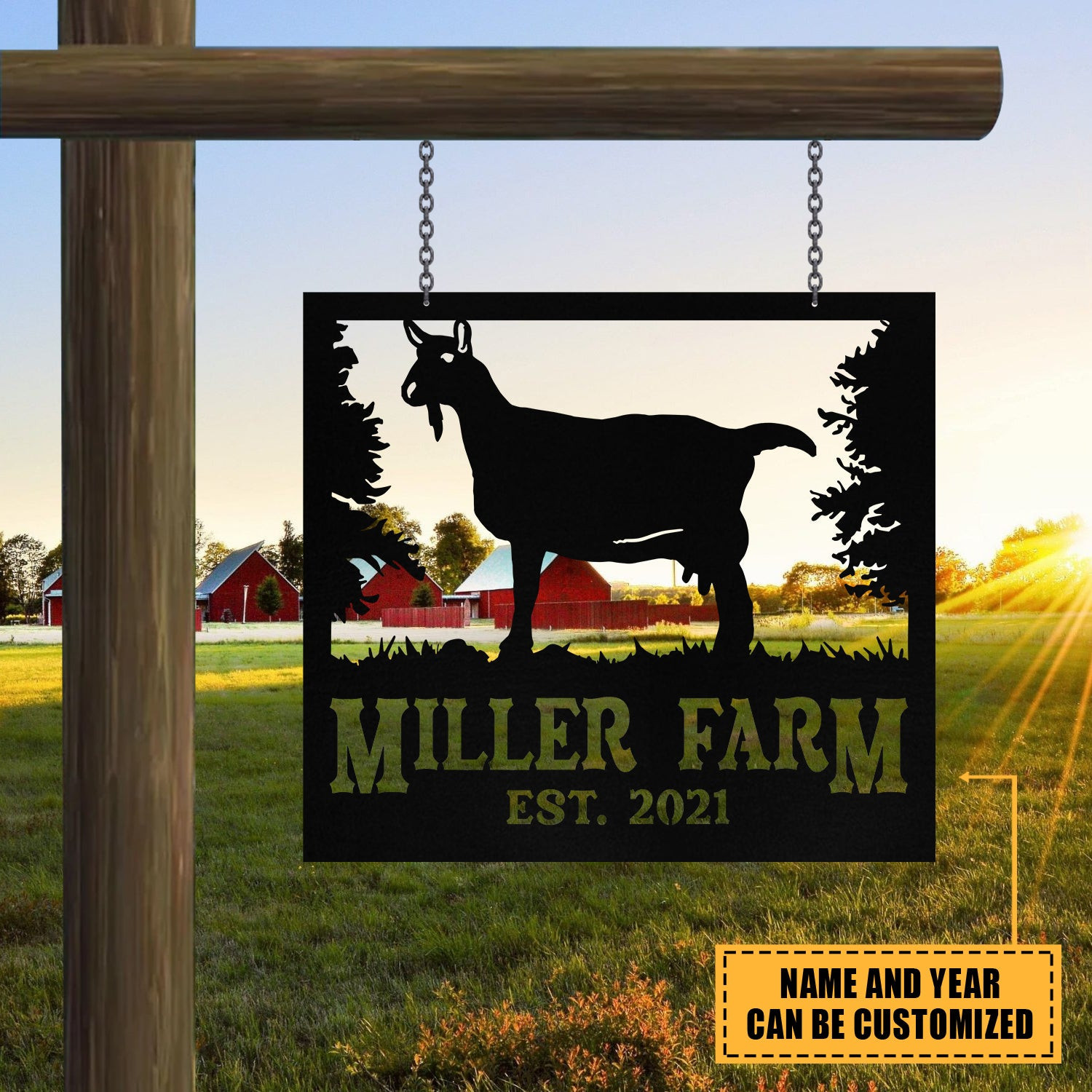 Personalized Metal Farm Sign Saanen Goat Monogram, Farmhouse, Front Gate, Ranch Art Gift, Metal Laser Cut Metal Signs Custom Gift Ideas 14x14IN