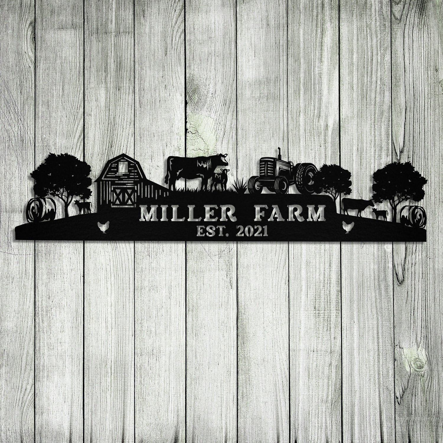 Personalized Metal Farm Sign Barn Cow Tractor Hay Bale Monogram, Metal Laser Cut Metal Signs Custom Gift Ideas 14x14IN