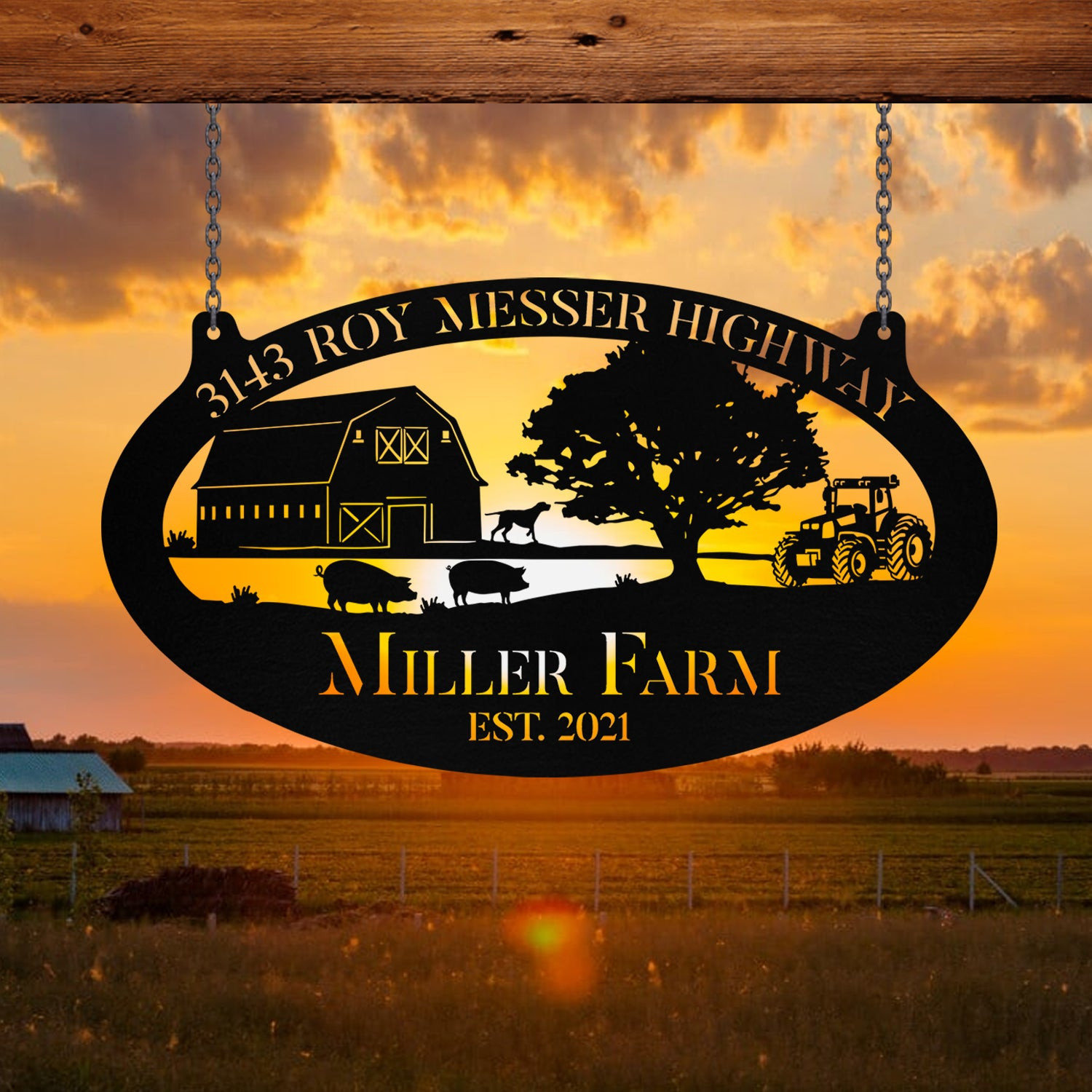 Personalized Metal Farm Sign Barn Dog Pig Tractor, Metal Laser Cut Metal Signs Custom Gift Ideas 14x14IN