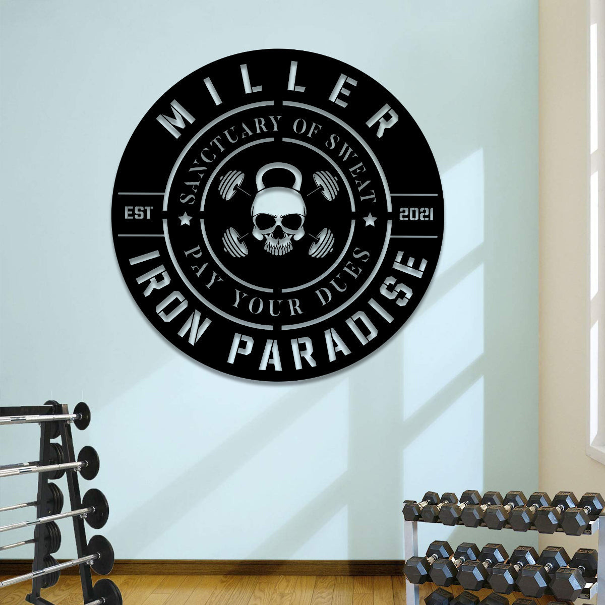 Personalized Skull Metal Gym Sign, Fitness, Cross Fit Club, Wall Decor, Metal Laser Cut Metal Signs Custom Gift Ideas 18x18IN