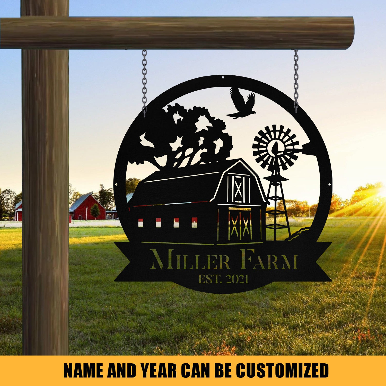 Personalized Metal Farm Sign Barn Windmill Monogram, Metal Laser Cut Metal Signs Custom Gift Ideas 14x14IN