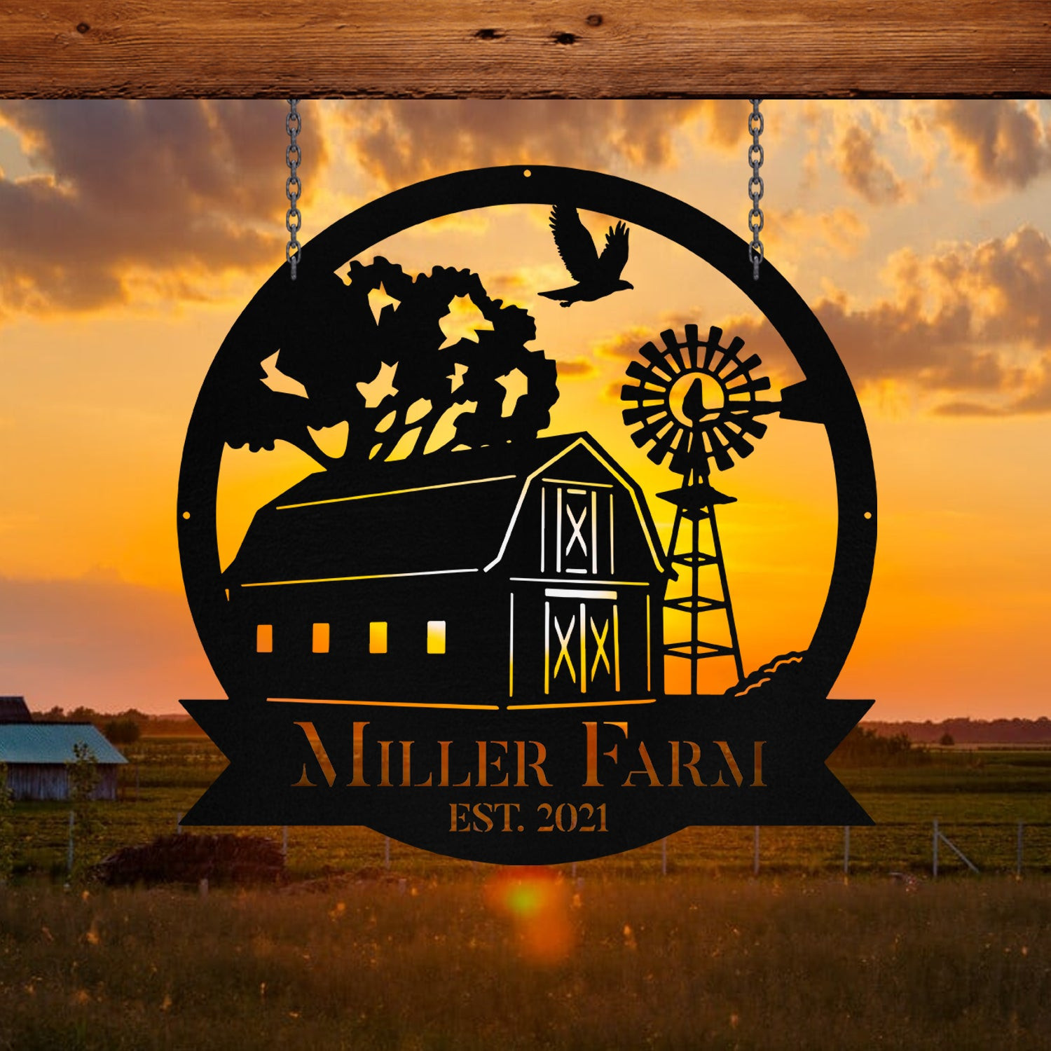 Personalized Metal Farm Sign Barn Windmill Monogram, Metal Laser Cut Metal Signs Custom Gift Ideas 12x12IN