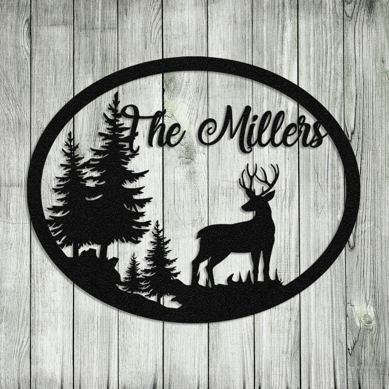 Personalized Family Name Deer Hunting Hunter Metal Sign Monogram, Custom Outdoor, Lodge, Camp, Wall Decor, Metal Laser Cut Metal Signs Custom Gift Ideas 24x24IN