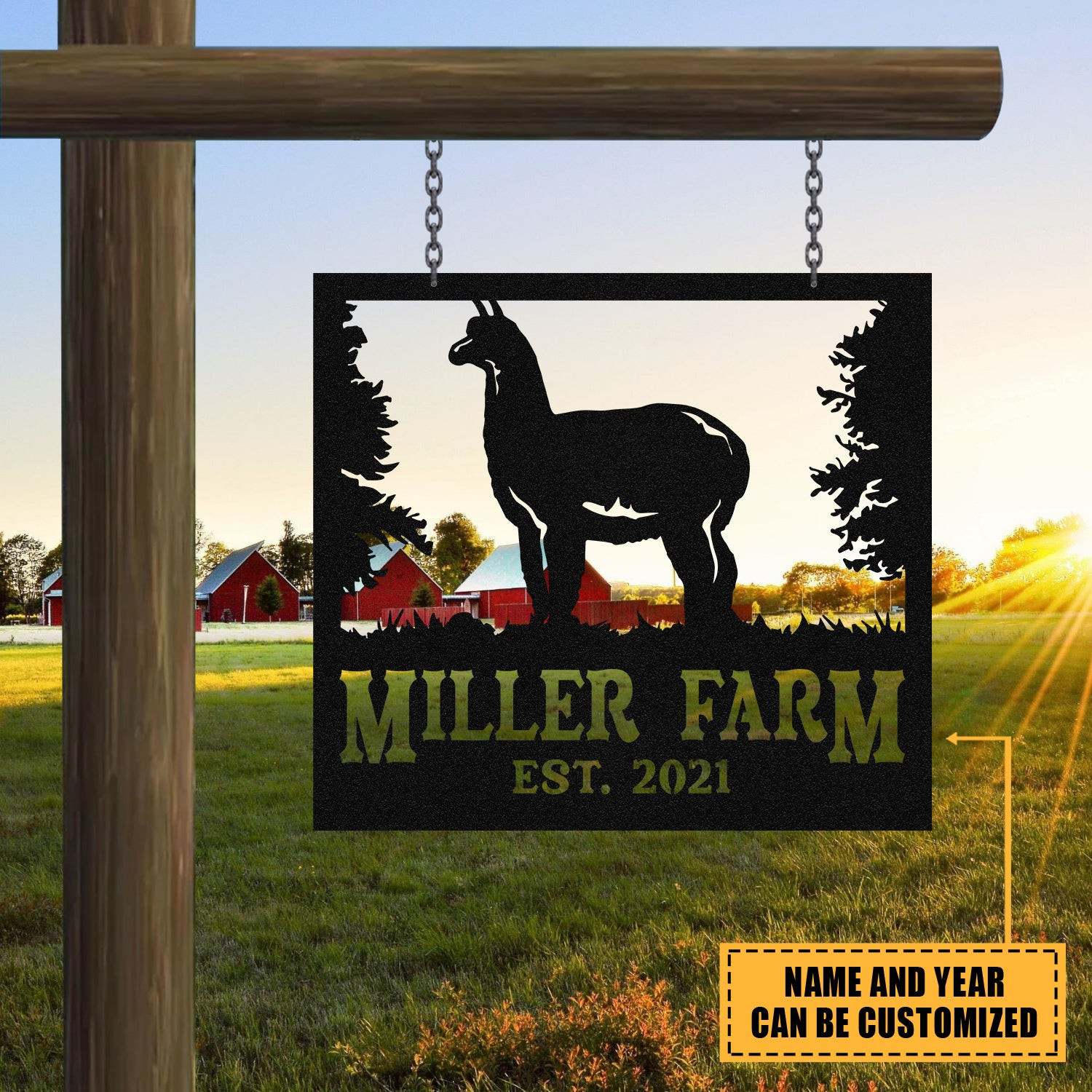 Personalized Metal Farm Sign Alpaca Monogram, Metal Laser Cut Metal Signs Custom Gift Ideas 12x12IN