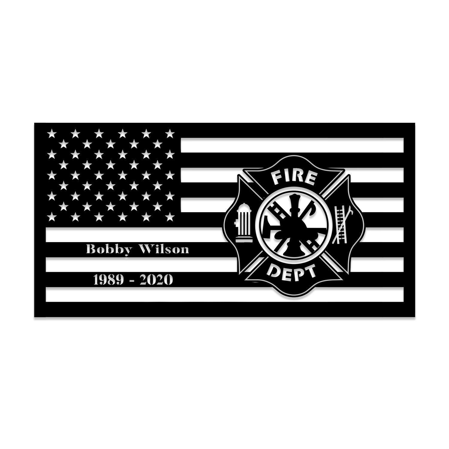 Custom Name Date Retired Firefighter Logo Metal Sign, American Flag Wall Hanging, Metal Laser Cut Metal Signs Custom Gift Ideas 14x14IN