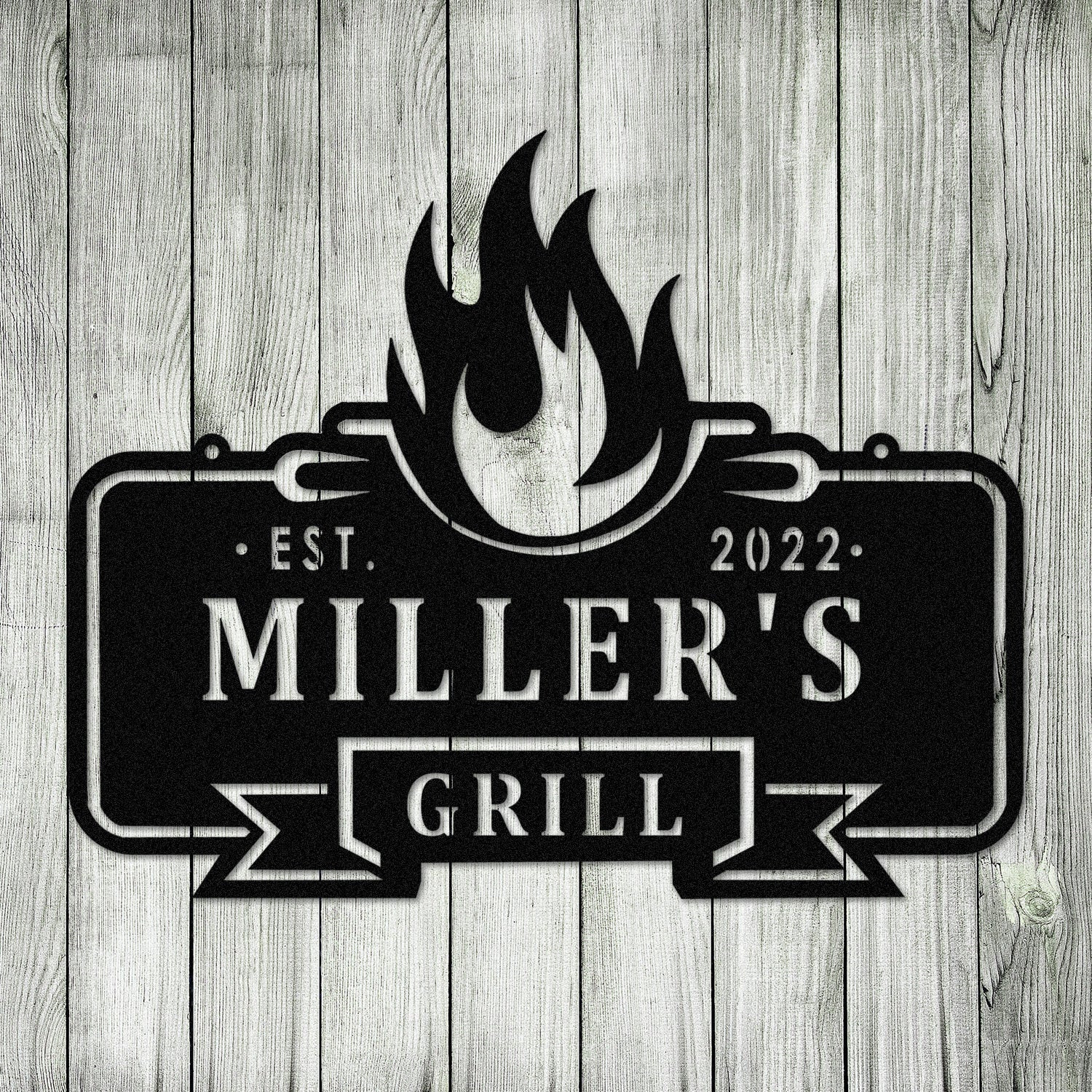Personalized Family Name Bar Grill Metal Sign Monogram, Metal Laser Cut Metal Signs Custom Gift Ideas 14x14IN