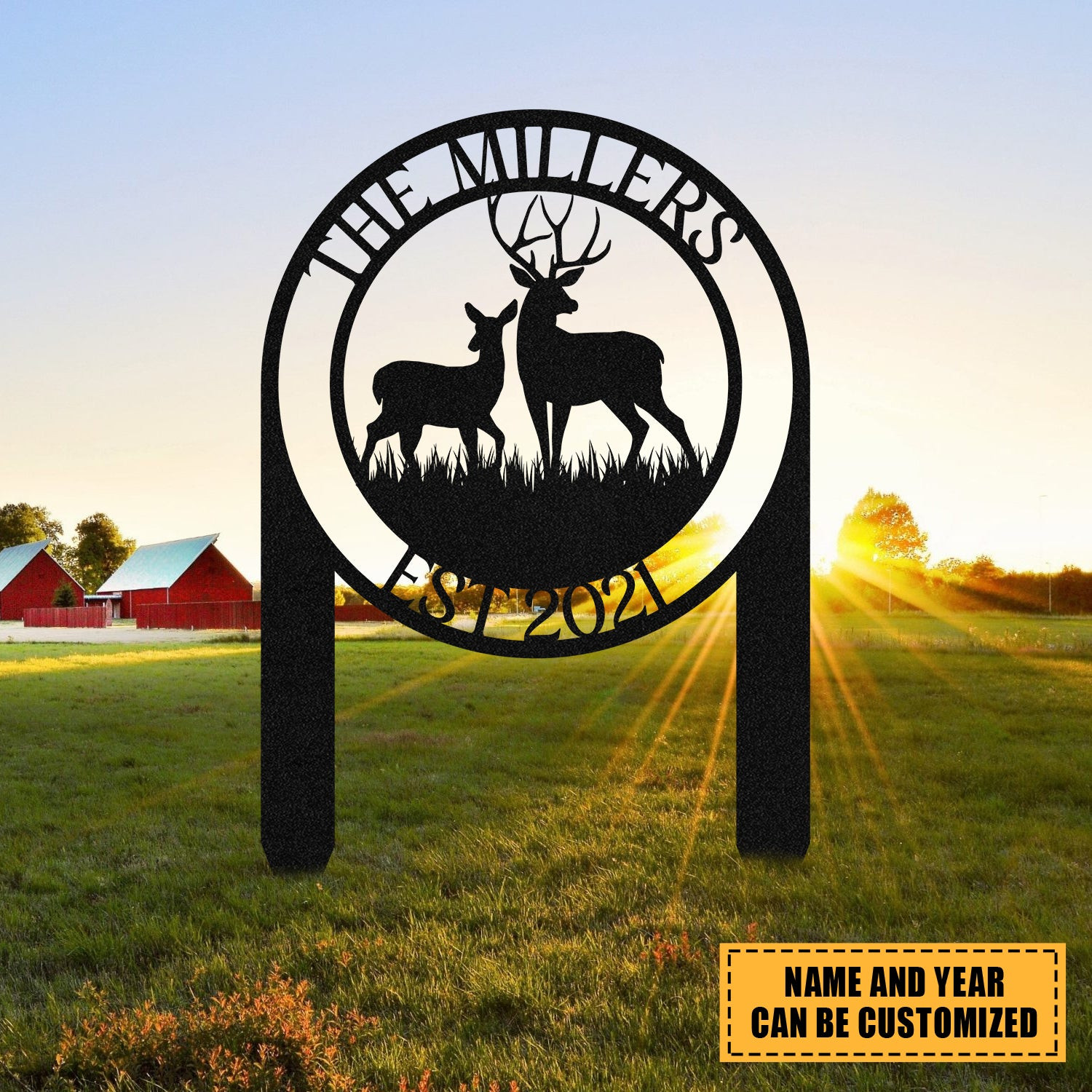 Personalized Deer Hunting Hunter Metal Sign, Custom Farm, Cabin, Lodge, Metal Laser Cut Metal Signs Custom Gift Ideas 14x14IN