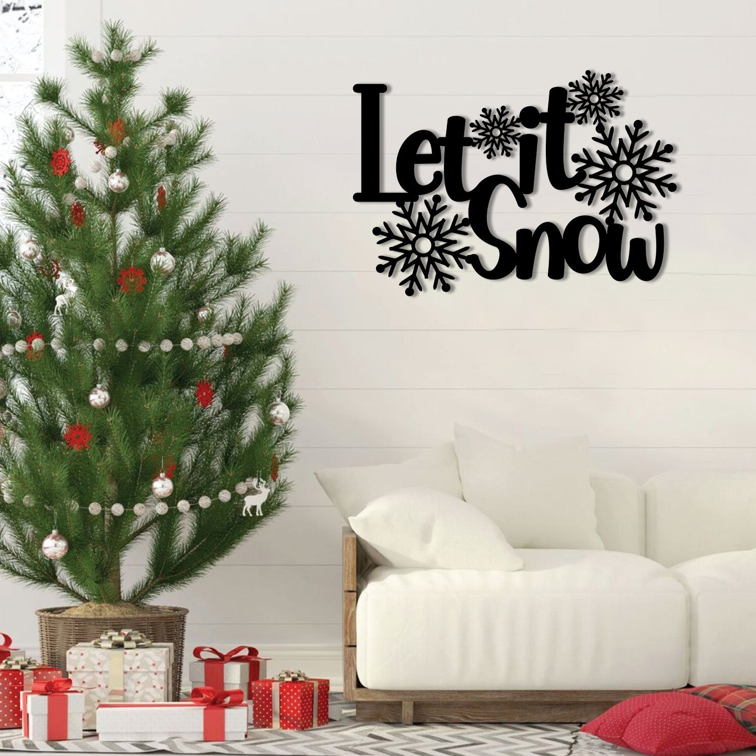 Let It Snow Christmas Metal Sign, Housewarming Wall Art, Metal Laser Cut Metal Signs Custom Gift Ideas 12x12IN