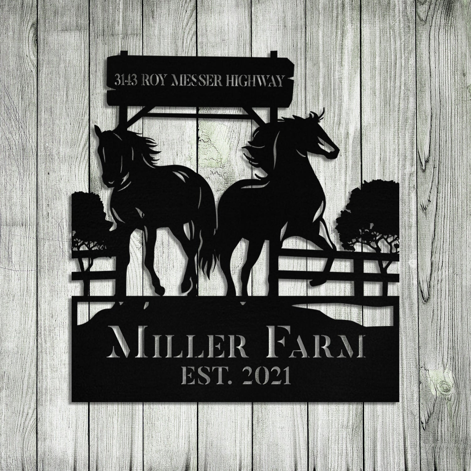 Metal Horse Sign Monogram, Custom Outdoor Ranch, Stable, Acres, Wall Decor Gift, Metal Laser Cut Metal Signs Custom Gift Ideas 18x18IN