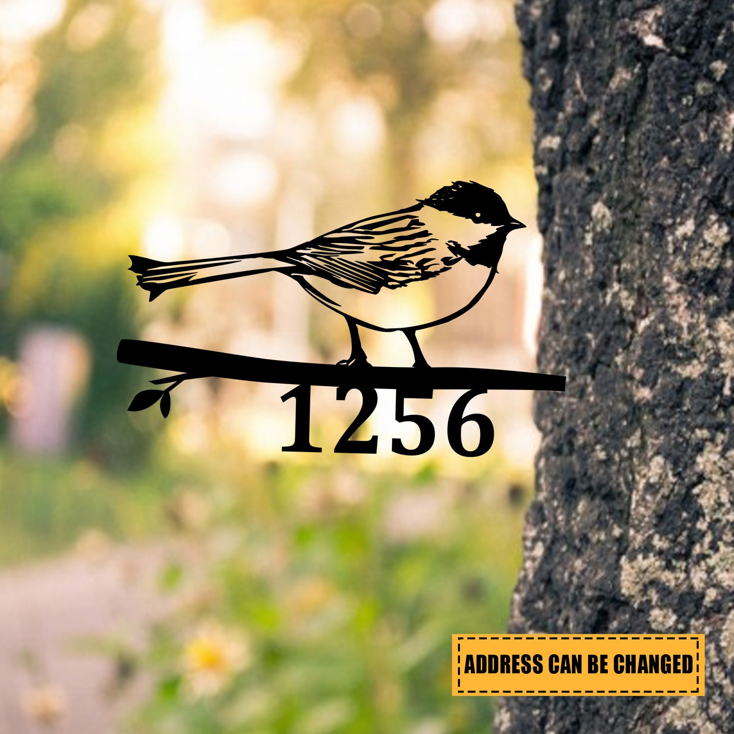 Customized Address Number Sparrow Bird Metal Tree Stake, Bird Metal Sign, Metal Laser Cut Metal Signs Custom Gift Ideas 12x12IN