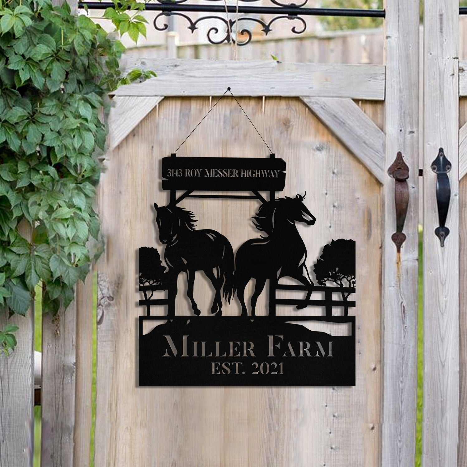 Metal Horse Sign Monogram, Custom Outdoor Ranch, Stable, Acres, Wall Decor Gift, Metal Laser Cut Metal Signs Custom Gift Ideas 14x14IN