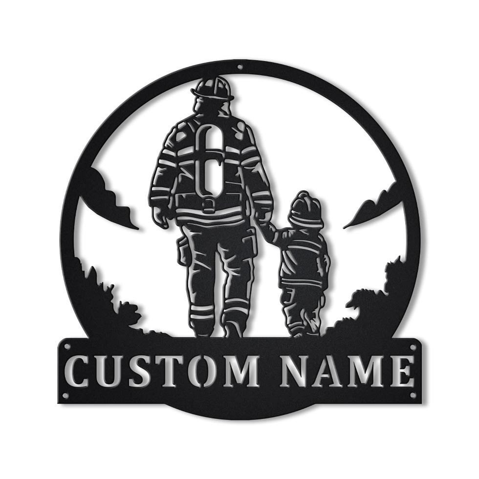 Personalized Firefighter Father And Son Metal Sign Art, Firefighter Father And Son Monogram Metal Sign, Firefighter Gifts, Job Gift, Laser Cut Metal Signs Custom Gift Ideas 12x12IN