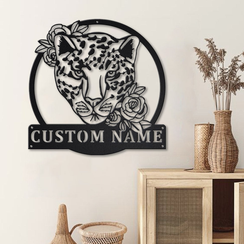 Personalized Leopard With Flower Metal Sign Art, Custom Leopard With Flower Metal Sign, Leopard Gift, Birthday Gift, Decor Decoration, Laser Cut Metal Signs Custom Gift Ideas 14x14IN