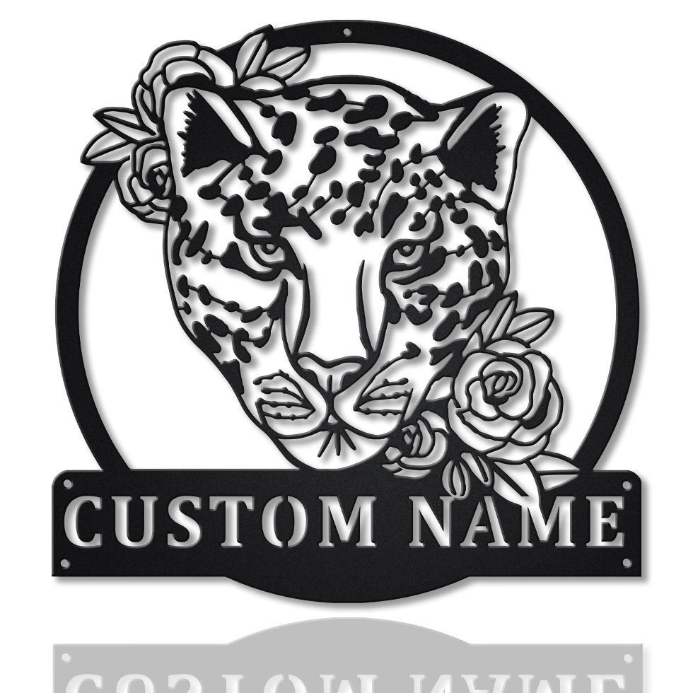Personalized Leopard With Flower Metal Sign Art, Custom Leopard With Flower Metal Sign, Leopard Gift, Birthday Gift, Decor Decoration, Laser Cut Metal Signs Custom Gift Ideas 12x12IN