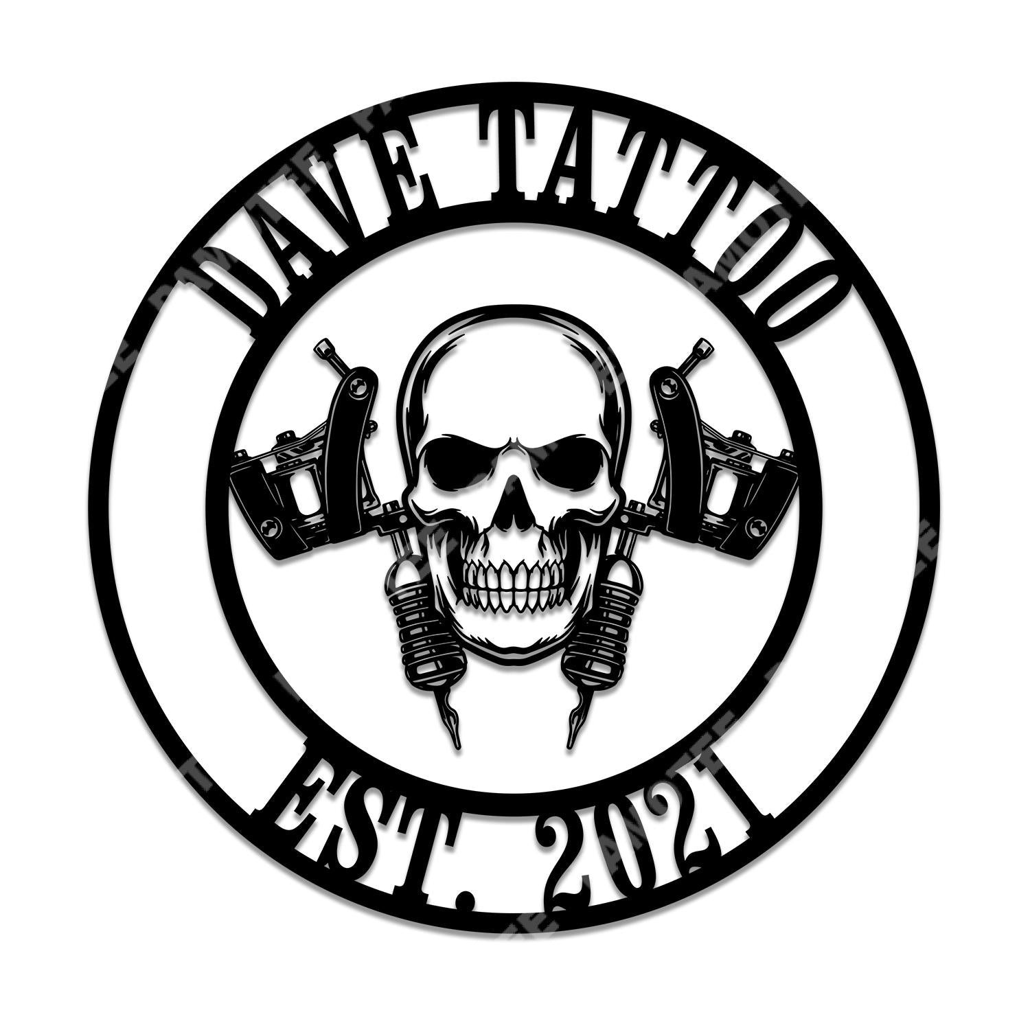 Custom Name And Est Date Skull Tattoo Artist Metal Sign, Steel Wall Hanging, Metal Laser Cut Metal Signs Custom Gift Ideas 18x18IN