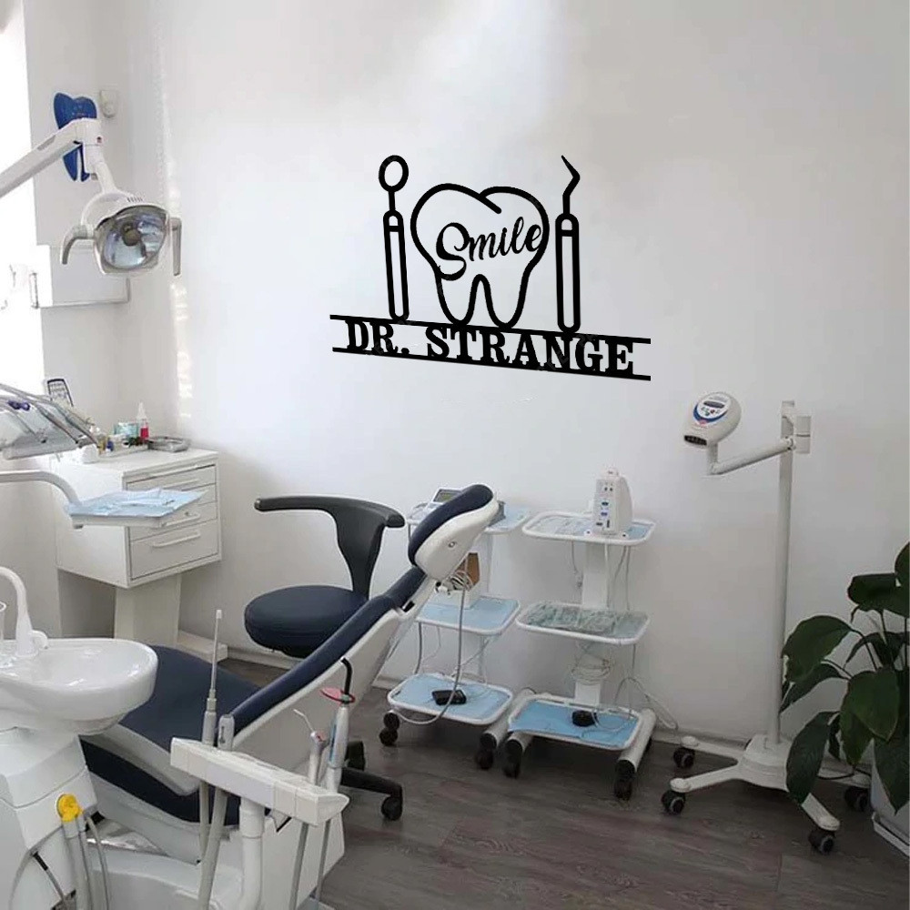 Personalized Name Smile Dentist Office Metal Sign, Orthodontist Wall Hanging, Metal Laser Cut Metal Signs Custom Gift Ideas