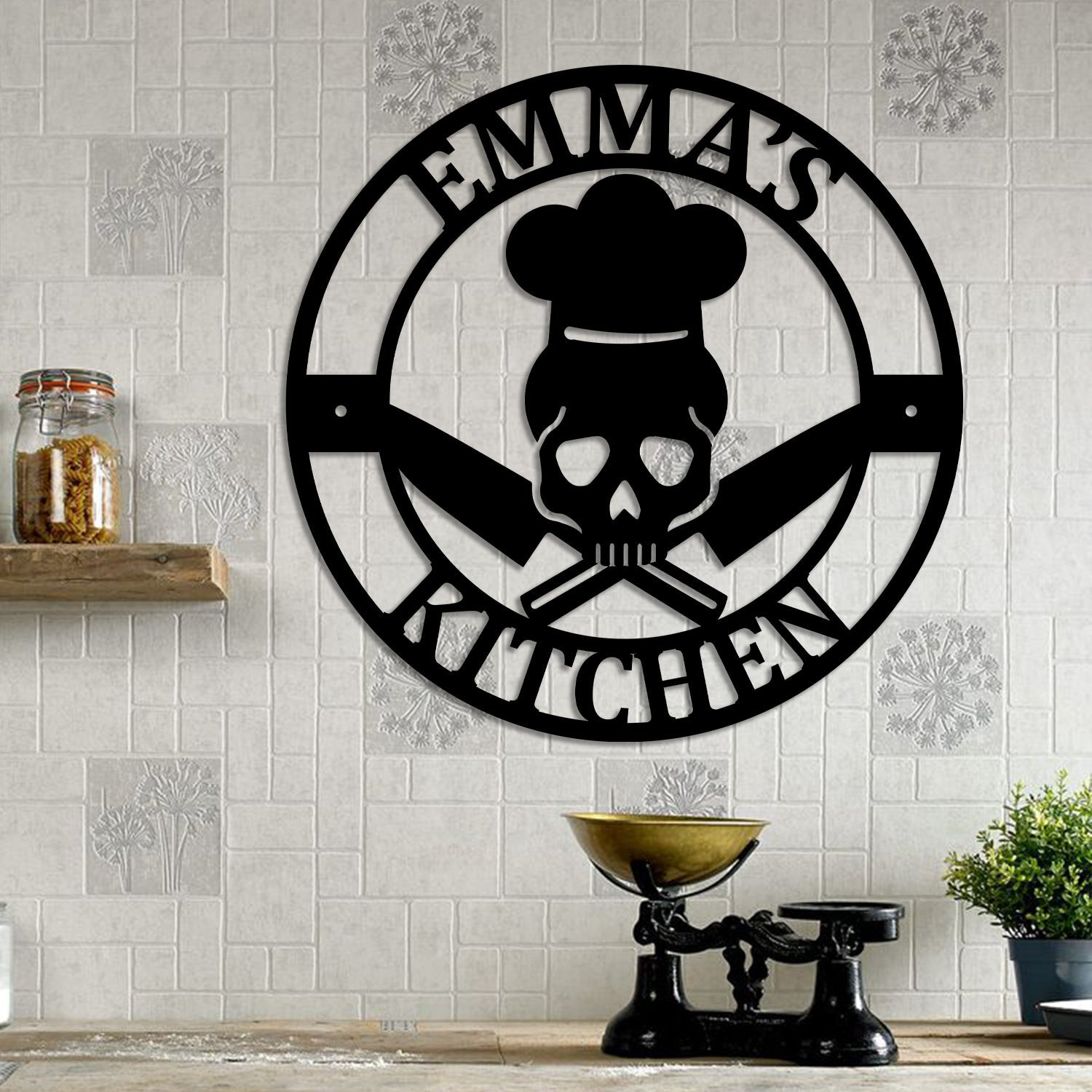 Personalized Name Skull Cooking Chef Metal Sign, Metal Laser Cut Metal Signs Custom Gift Ideas 18x18IN