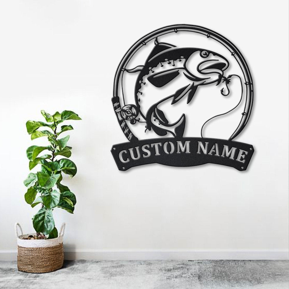 Personalized Atlantic Cod Fishing Fish Pole Metal Sign Art, Custom Atlantic Cod Fishing Metal Sign, Fishing Gift, Decor Decoration, Laser Cut Metal Signs Custom Gift Ideas 14x14IN