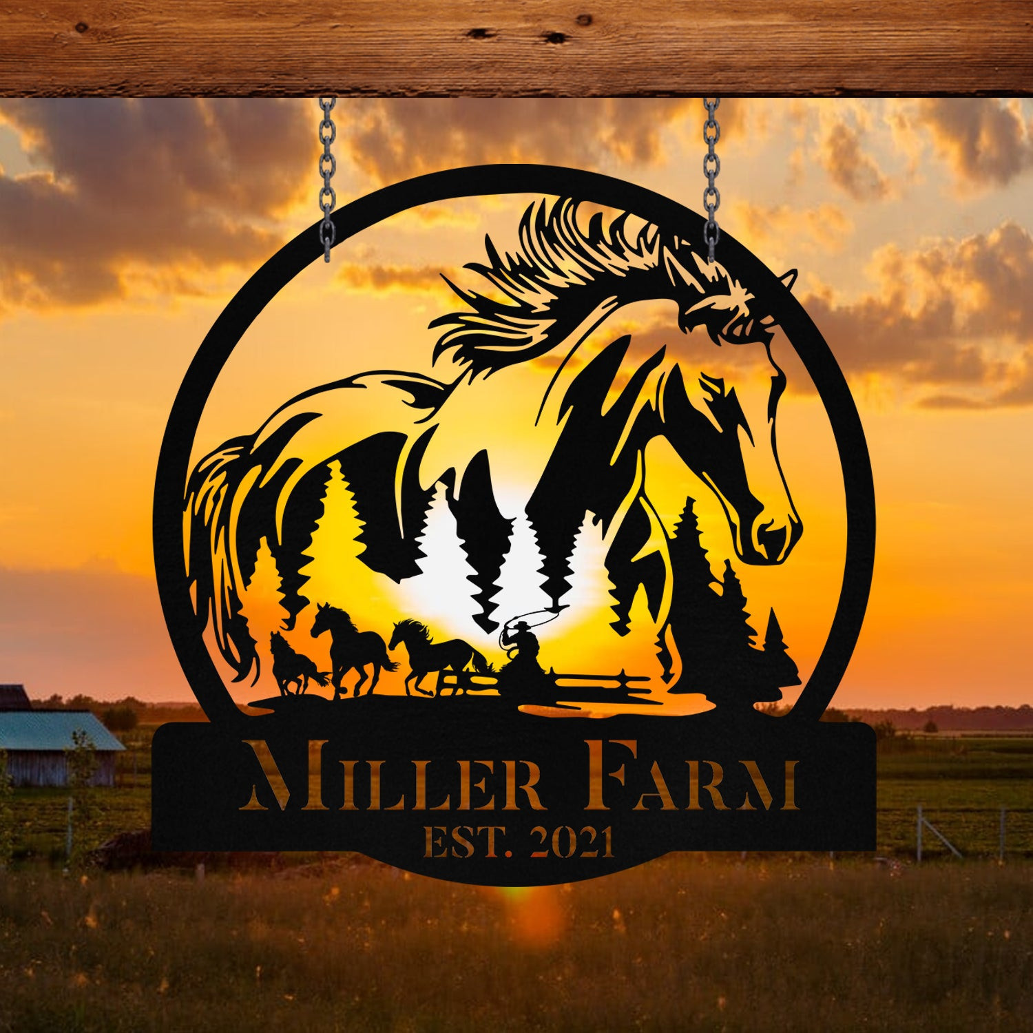 Personalized Metal Horse Sign Monogram, Custom Outdoor Farm, Metal Laser Cut Metal Signs Custom Gift Ideas 18x18IN