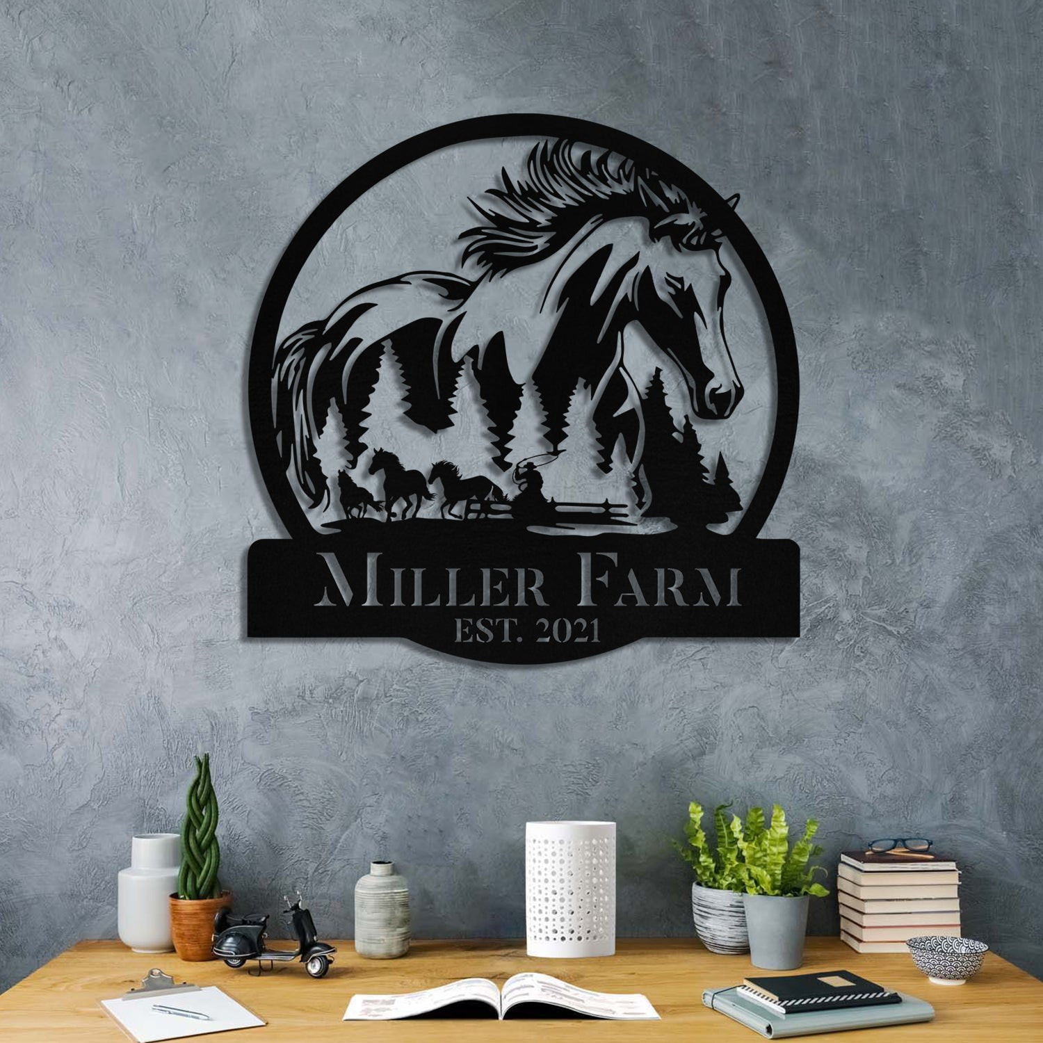 Personalized Metal Horse Sign Monogram, Custom Outdoor Farm, Metal Laser Cut Metal Signs Custom Gift Ideas 12x12IN