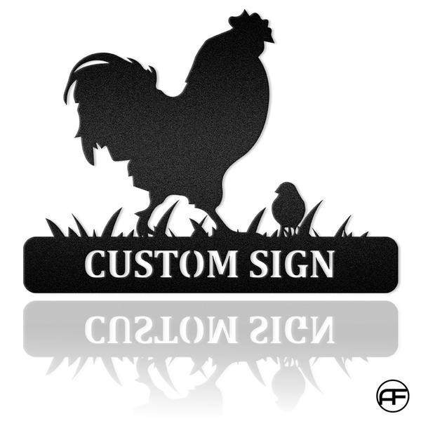 (up To 4 Chicks) Rooster And Chicks Custom Name Metal Sign Farmhouse Decor Afculture Metal Wall Art, Metal Laser Cut Metal Signs Custom Gift Ideas 12x12IN