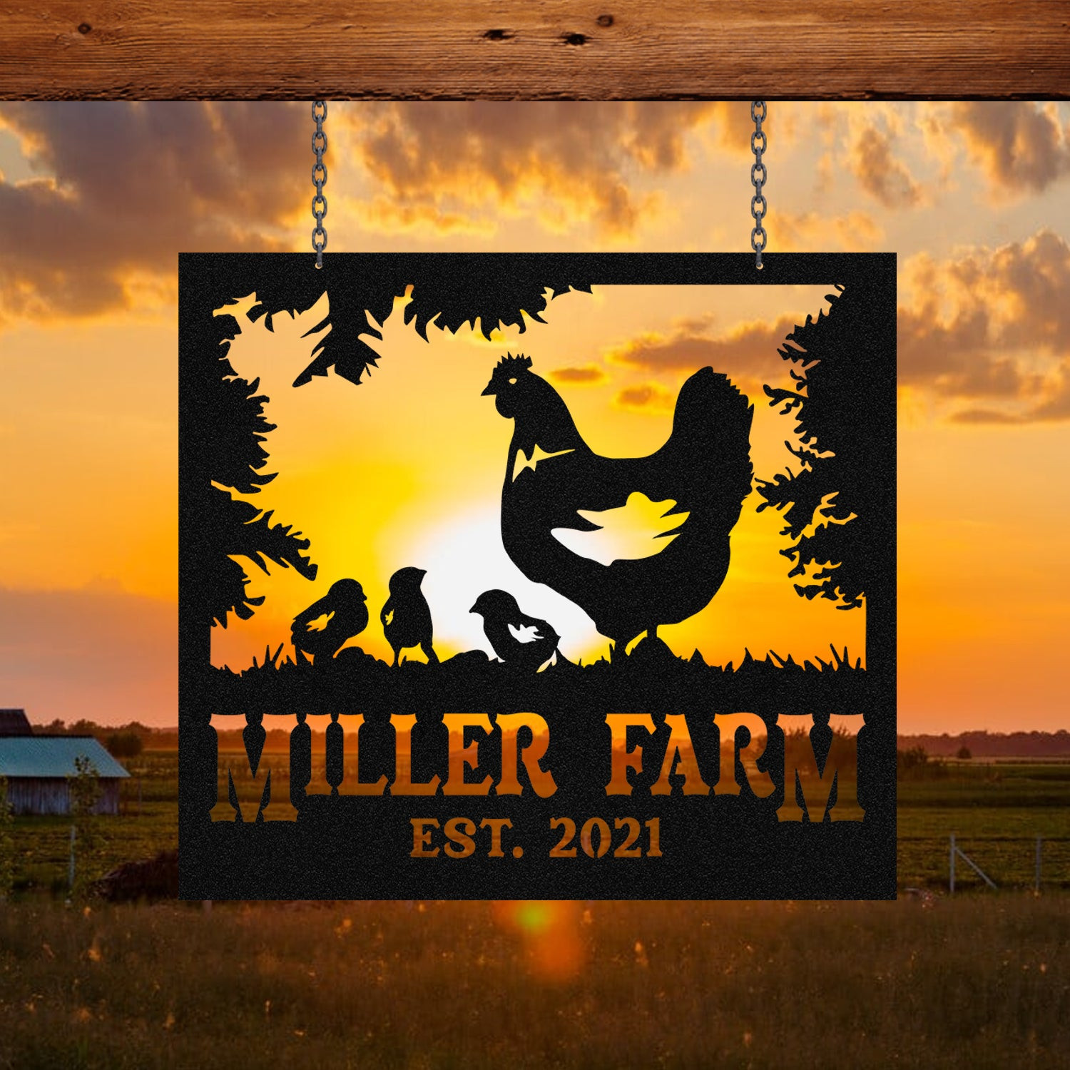 Personalized Metal Farm Sign Hen Chick Chicken Monogram, Metal Laser Cut Metal Signs Custom Gift Ideas 18x18IN