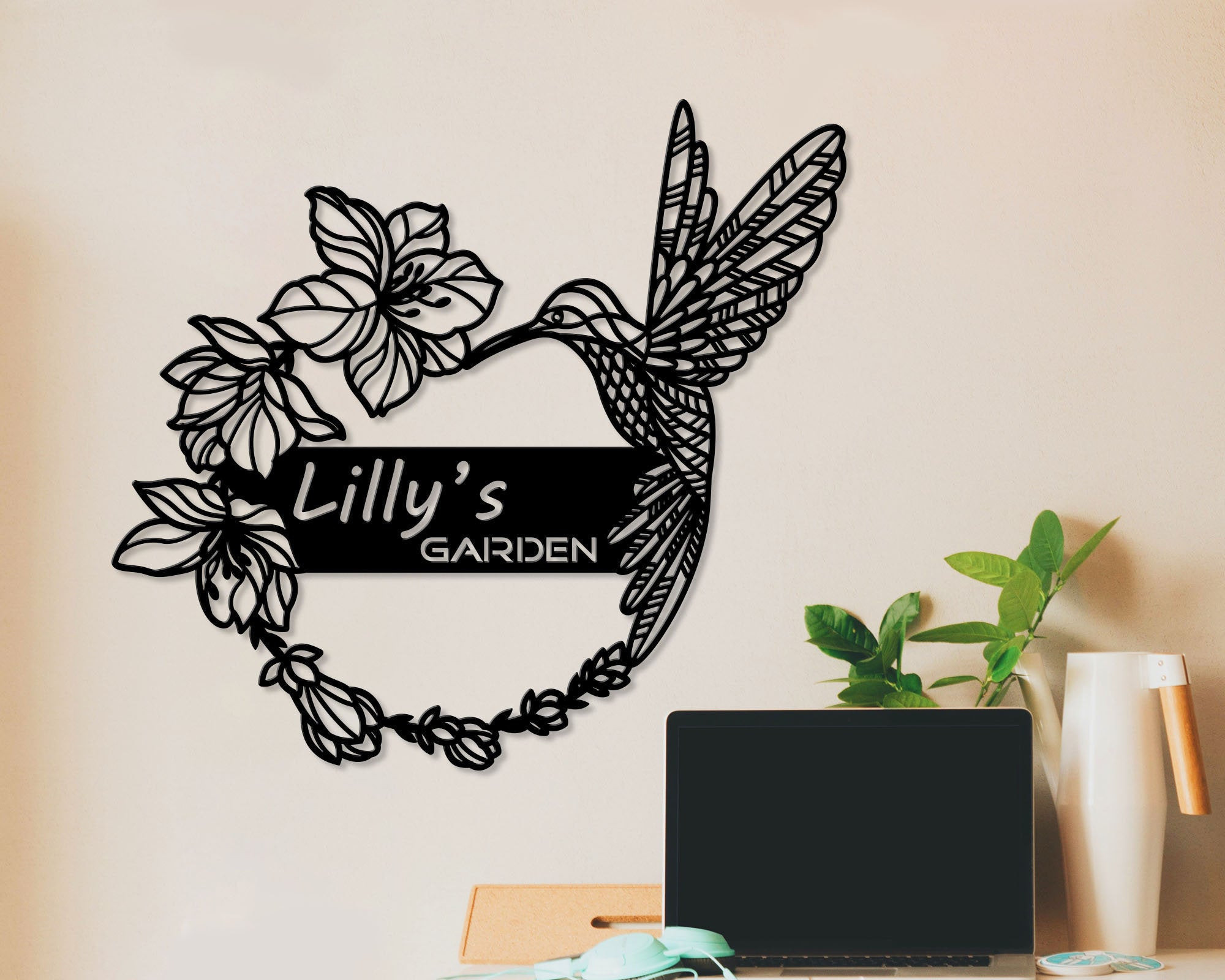 Personalized Flower Garden Name Sign Custom Metal Wall Art Gift, Decorative Hanging, Outdoor Decor, Flower Sign Plaque, Garden, Father's Day, Laser Cut Metal Signs Custom Gift Ideas 14x14IN